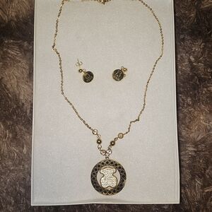 Elegant Gold Tone Pendant Necklace Set Tous Inspired